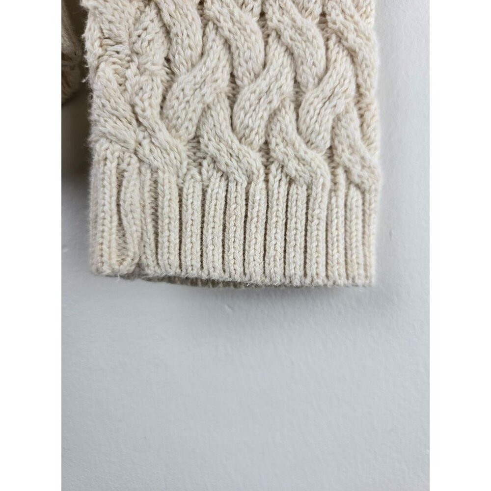 CHUNKY CABLE KNIT COTTON SWEATER Womens S Jeanne Pierre Fisherman Cream Ivory - Picture 9 of 9